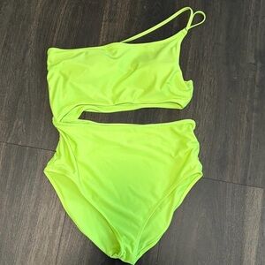 Aerie Neon Green One-Shoulder Swimsuit